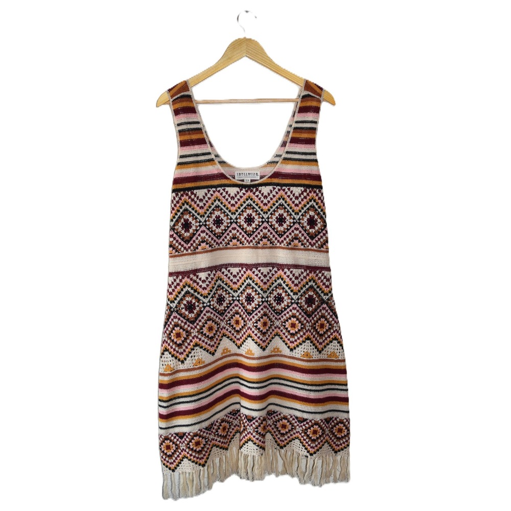 Idyllwind Crochet Dress Women Multi Color Fringe Boho Western Hippie Festival